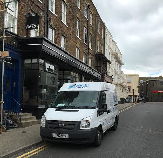 Clearing blocked drains at an italian restaurant in Albion Street, Broadstairs, Kent CT10